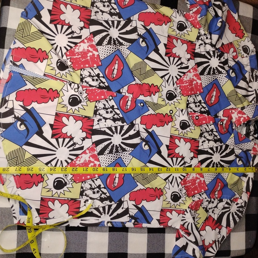 Blue Gear Comic Multi Color‎ Stretch Short Sleeve Button Abstract Graphics XL - Picture 15 of 16